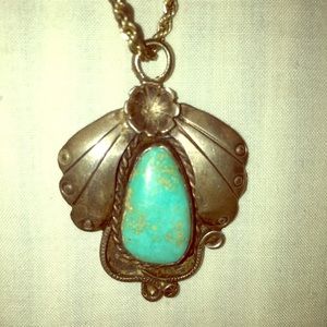 Antique Genuine turquoise and silver necklace
